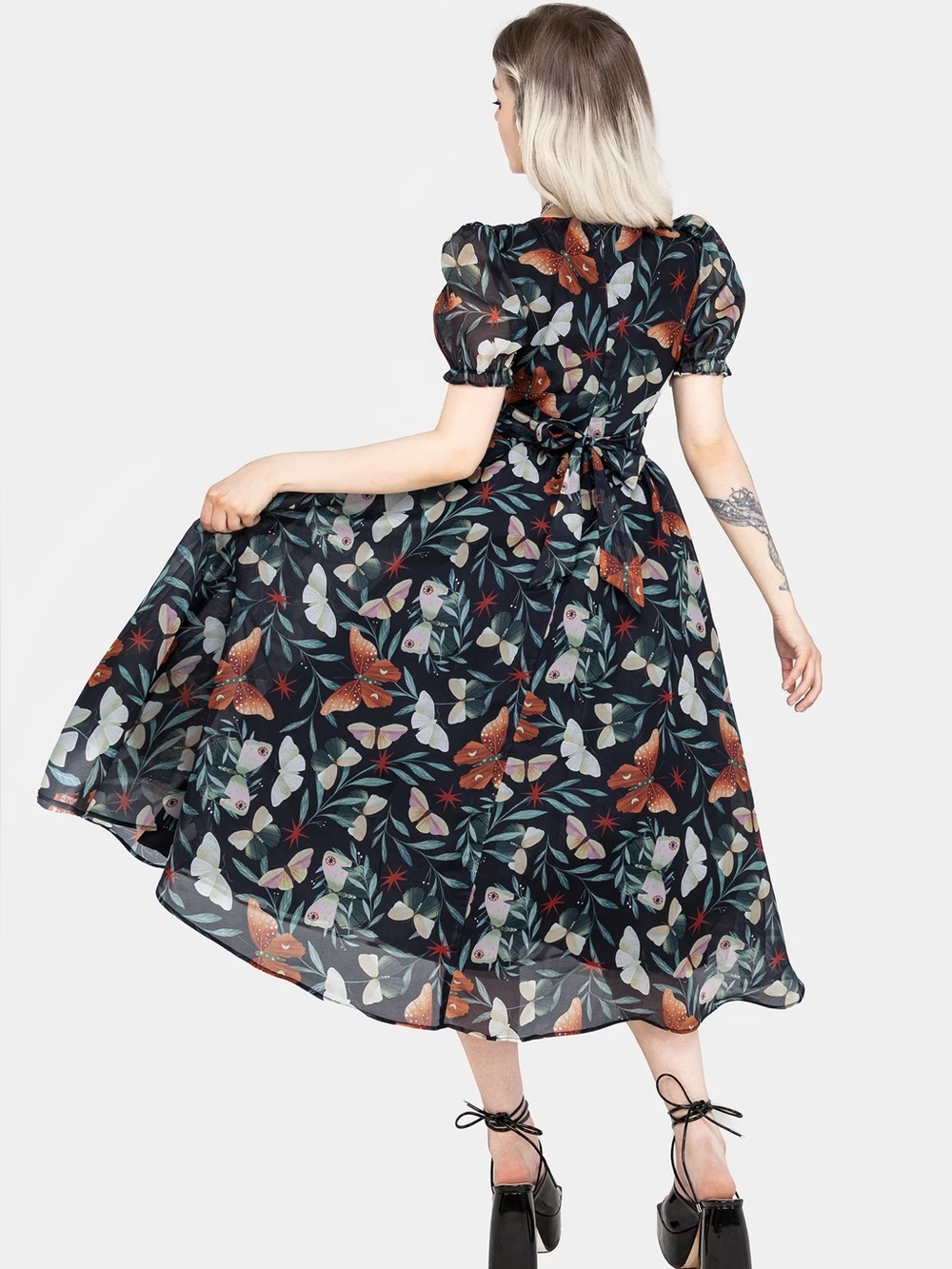 Mariposa puff sleeve organza midi dress - Picture 4 of 9